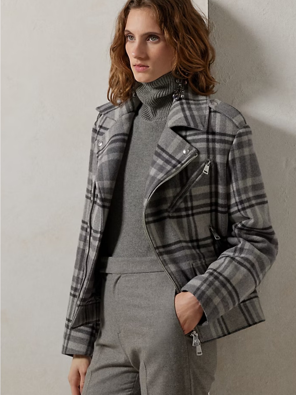 Ralph Lauren Collection Kendry Plaid Double-Faced Wool Moto Jacket size 2